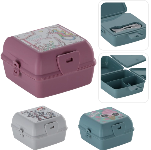 Skladací box na desiatu 1300 ml – svetlomodrý s potlačou