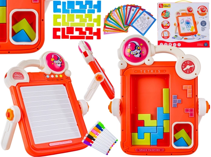 Multifunkčná obojstranná tabuľa 2 v 1 pre deti – mazateľná kresliaca tabuľka a tetris skladačka (červená)