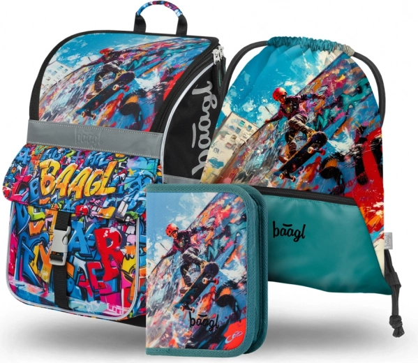 Súprava Školská taška, peračník a vrecko BAAGL Skatepark