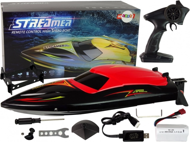 Rýchlostný RC čln 2,4 GHz červený 35 km/h