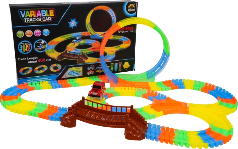 Závodná svietiaca autodráha s 360° slučkou, 179 dielov