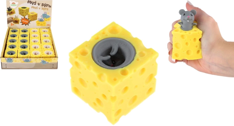 Mačacia antistresová hračka Myška v syre, 2 farby