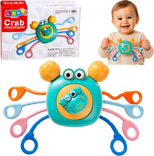 Zmyslový krab pre bábätká – hryzátko a hrkálka modrá
