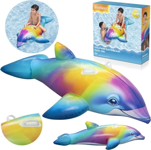 Bestway nafukovací jazdecký delfín do vody, viacfarebný, 168 × 66 cm