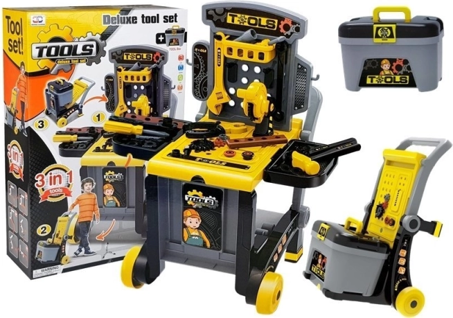 Detský pracovný stôl 3v1 s vozíkom a kufríkom na náradie