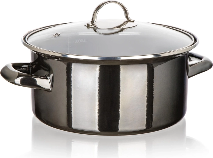 Smalťovaný hrniec so sklenenou pokrievkou 22 cm, 3,7 l Metallic Black