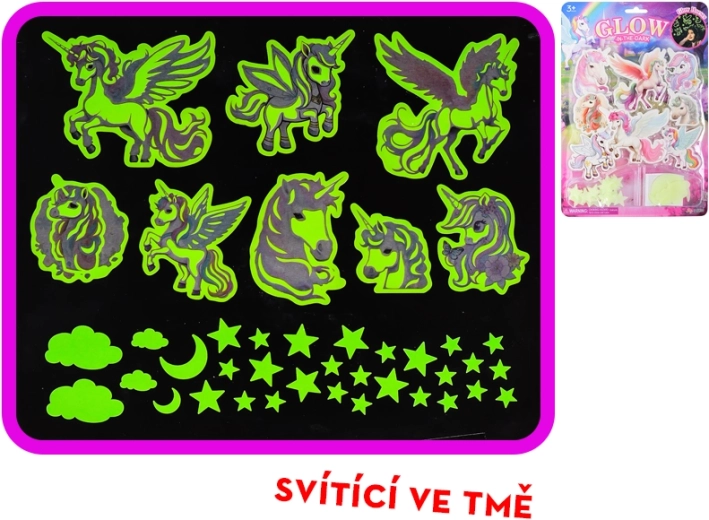 Svietiace samolepky jednorožce a hviezdičky do detskej izby – 40 ks