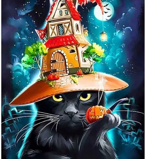 Maľovanie podľa čísel Mačka v halloweenskej čiapke 40 × 50 cm