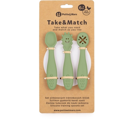 Petite&Mars silikónové tréningové lyžičky Take&Match sweet pea, 3 ks, 6m+