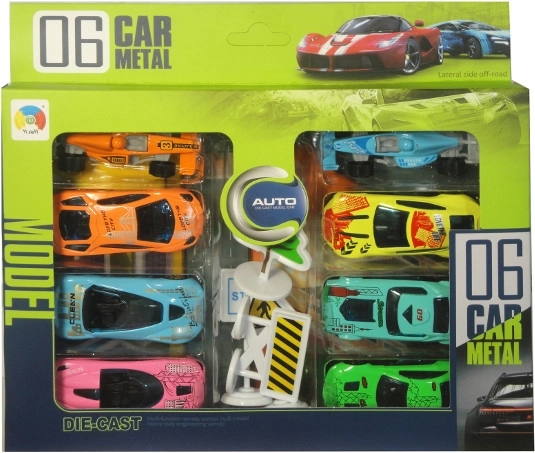 Kovové autíčka s hernou podložkou, 8 ks
