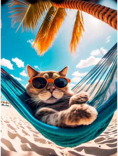 Diamantové maľovanie – mačka v hojdacej sieti 30 × 40 cm