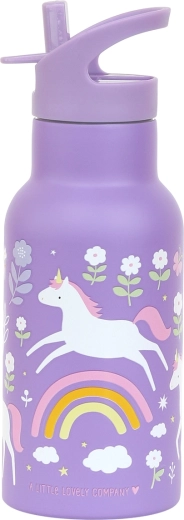 A Little Lovely Company nerezová detská fľaša s jednorožcami a dúhou, 350 ml