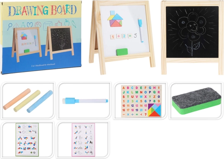 Obojstranná magnetická tabuľa na kreslenie 2v1 32 × 27 cm s príslušenstvom