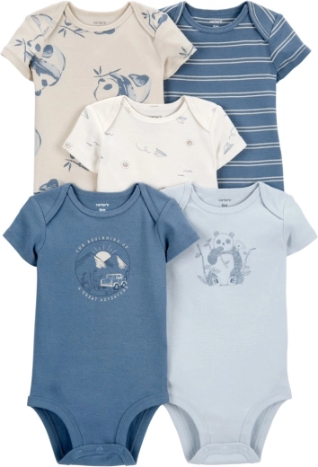 Carter’s body s krátkym rukávom Blue Panda/Airplane pre chlapcov, 5 ks, veľ. 56