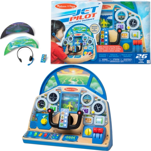 Melissa & Doug interaktívny pilotný kokpit – drevený ovládací panel lietadla