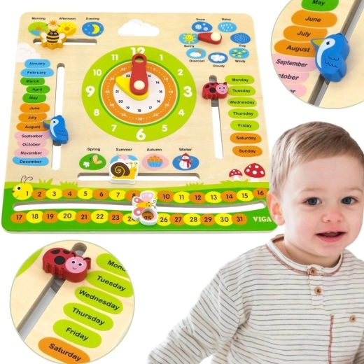 VIGA vzdelávací drevený kalendár pre deti – anglický