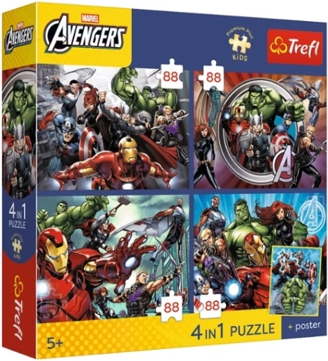 Puzzle premium plus kids Avengers: hrdinovia sú medzi nami (4x88 dielikov)
