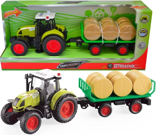 FARM SERVICE traktor s prívesom a balíkmi slamy 1:16