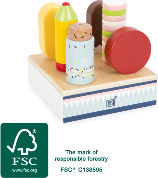 Drevená nanuková sada FRESH – stojan so 6 zmrzlinami