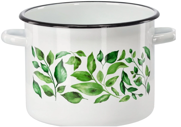 Smaltovaný hrniec 5,5 l 22 cm biely s motívom Fikus