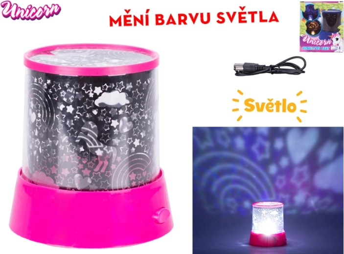 Jednorožcia nočná lampička a projektor 360° s farebnou projekciou