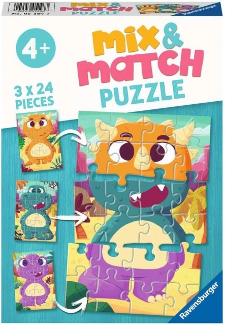 RAVENSBURGER puzzle Mix & Match: rozkošné dinosaury 3×24 dielikov