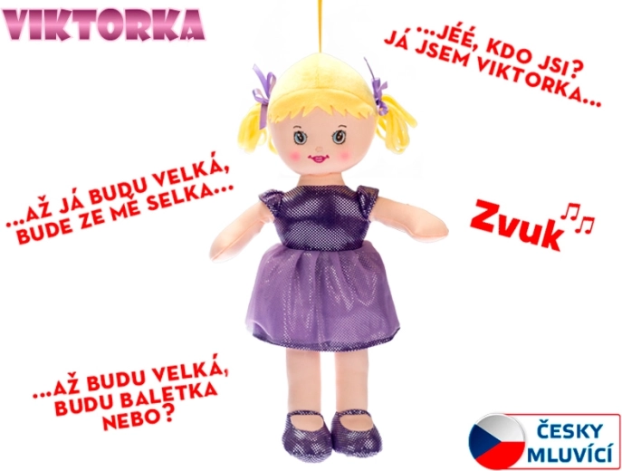 Bábika Viktorka látková hovoriaca, 32 cm, fialová