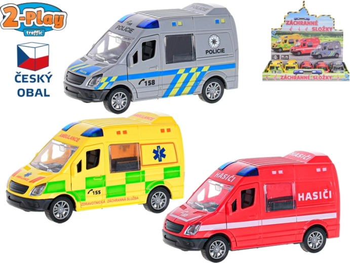2-Play Traffic záchranárske auto 1:32 so zotrvačníkom, 12 cm