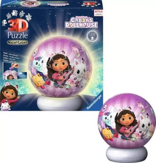 Ravensburger svietiaci 3D puzzleball Gábinin čarovný domček – nočná edícia (72 dielikov)
