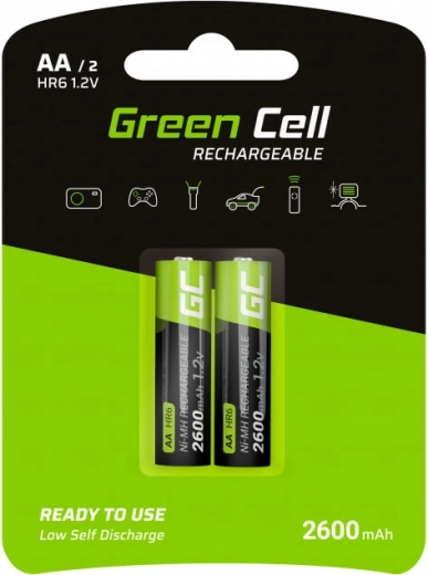 Nabíjateľné batérie AA HR6 2600 mAh – Green Cell (2 ks)