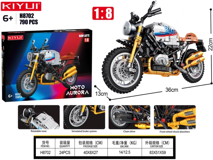 Stavebnica biely motocykel 790 dielikov
