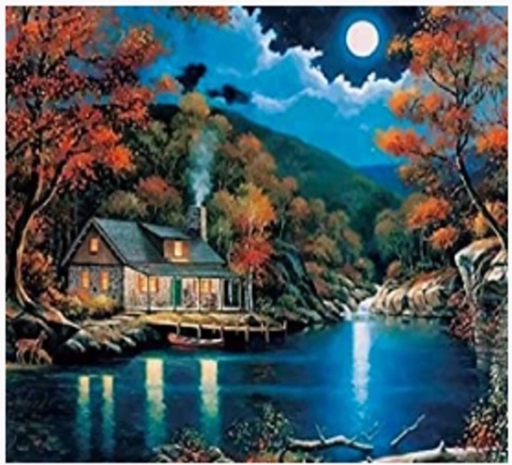 Norimpex Maľovanie podľa čísel Dom pri jazere v noci 40 × 50 cm