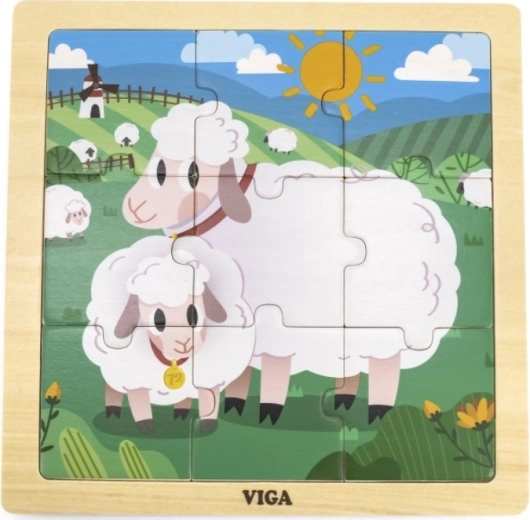 VIGA drevené puzzle ovečky – 9 dielikov