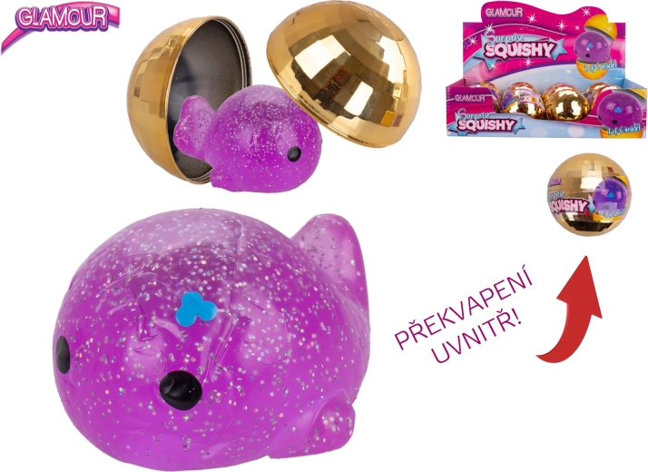 Glamour trblietavá guľa s prekvapením – strečové antistresové zvieratko
