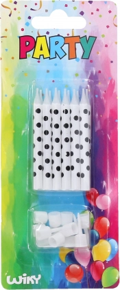 Sviečky s čiernymi bodkami so stojančekmi 12 ks