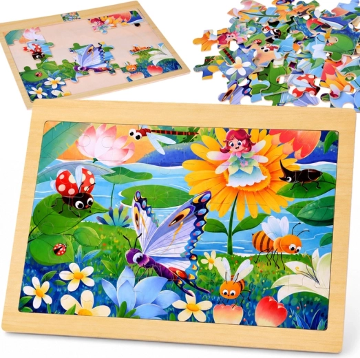 Drevené puzzle morská víla a hmyz 40 dielikov