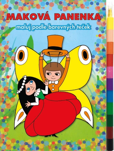 Akim maľuj podľa farebných bodiek – Maková bábika omaľovánky s voskovkami