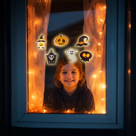 Halloweenska LED dekorácia na okno s gélovými tekvicami 85 cm