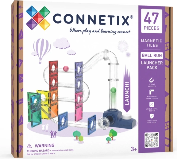 Connetix guličková dráha s odpaľovačom, 47 dielov