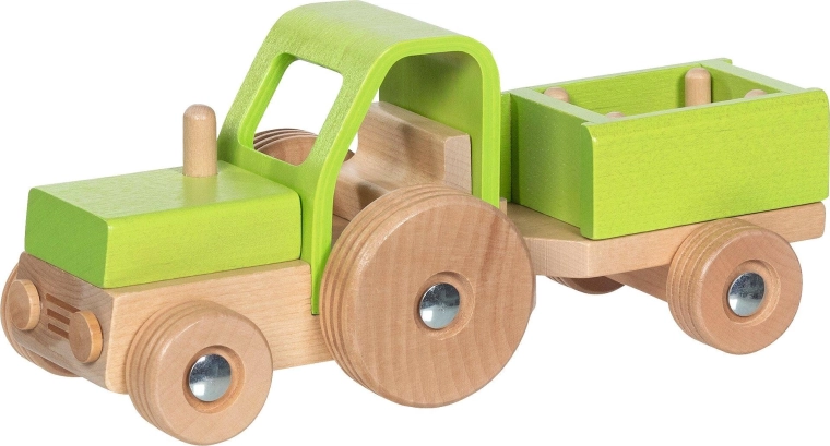 Drevený traktor s prívesom Goki