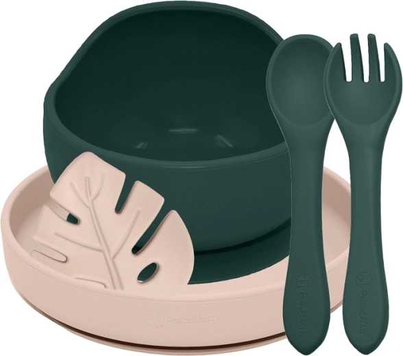 Petite&Mars silikónový jedálenský set Take&Match misty green / desert sand 6m+ (4 ks)