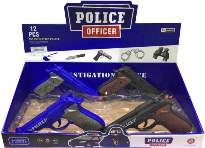 Plastový policajný revolver so zvukom 20 cm na batérie - 1 kus