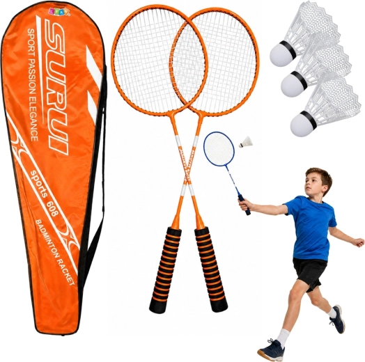 Sada na bedminton s 2 raketami, 3 košíčkami a obalom, oranžová