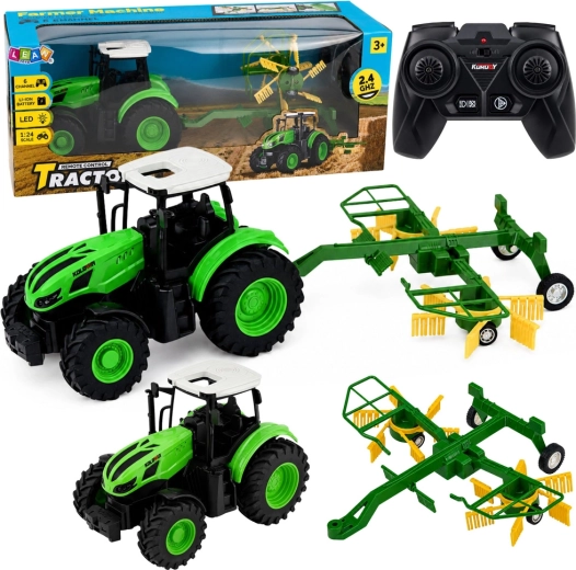 RC poľnohospodársky traktor so zhrňovačom 1:24, 2,4 GHz, LED svetlá