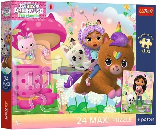 Maxi puzzle 24 dielikov Trefl Gabinin mačací domček: Gábi na záchranu + plagát