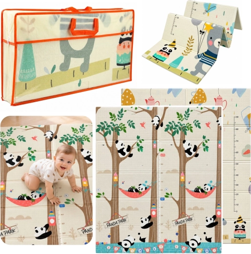 Obojstranná skladacia penová vzdelávacia podložka pre deti s pandami a medvedíkmi 180 × 150 cm