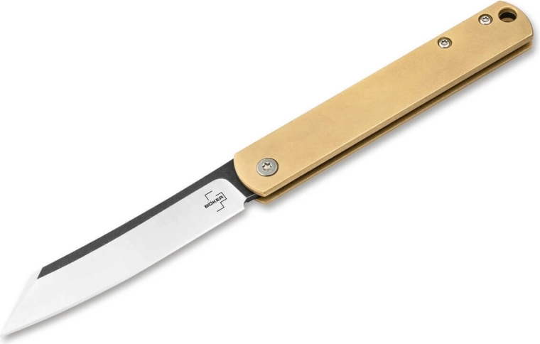 Böker Plus Zenshin 42 Brass vreckový nôž 7,5 cm so stonewash úpravou