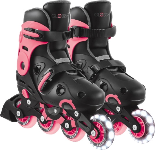 Detské inline korčule Go Skates Lights so svietiacim predným kolieskom čierno-ružové (EU 34–37)