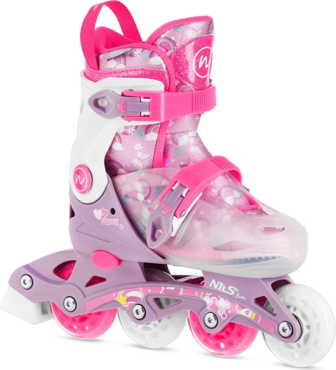 Detské nastaviteľné inline korčule NILS Fun Flipzy ružové – S (31–34)