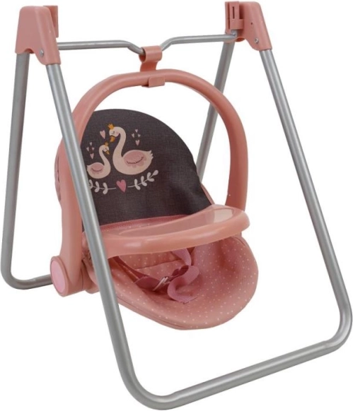 Súprava pre bábiky 3 v 1 Labuť – jedálenská stolička, hojdačka a autosedačka